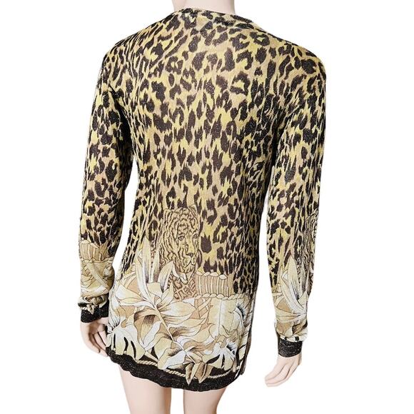 Vintage XXist Animal Print Cardigan Sweater Size S Long Sleeves Shell Buttons - Picture 2 of 16